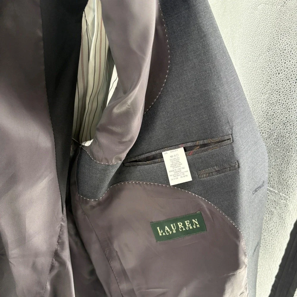 Lauren Ralph Lauren Mens 46L Charcoal Grey 100% Wool Two Button‎ Blazer Jacket
